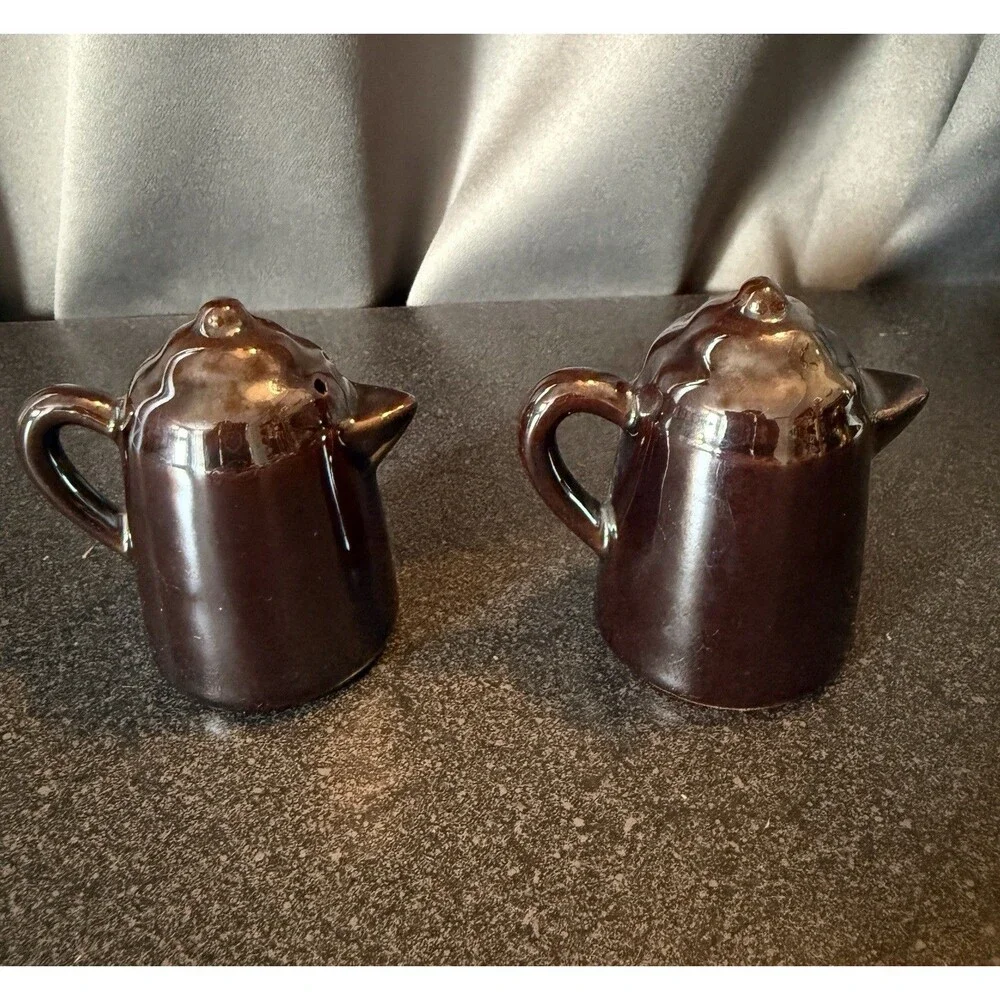 VTG 1950s Ceramic Salt And Pepper Shakers Brown Coffee Pot S Japan Retro MCM